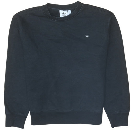 Adidas Mens Black Small Crew Neck Pullover Sweatshirt Cotton Blend