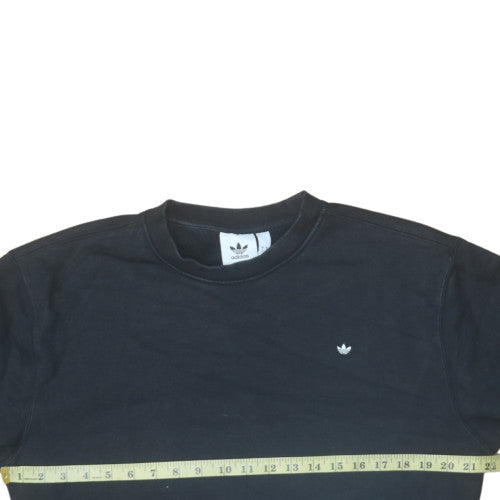 Adidas Mens Black Small Crew Neck Pullover Sweatshirt Cotton Blend