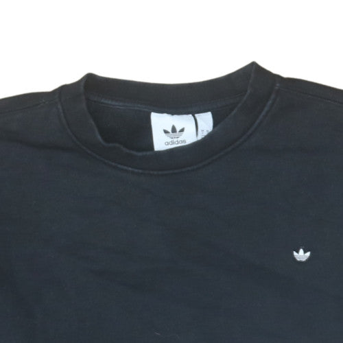 Adidas Mens Black Small Crew Neck Pullover Sweatshirt Cotton Blend