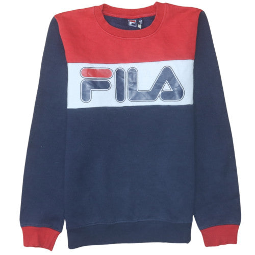 Fila Boys Navy Red Colourblock Crew Neck Sweatshirt Size 164cm