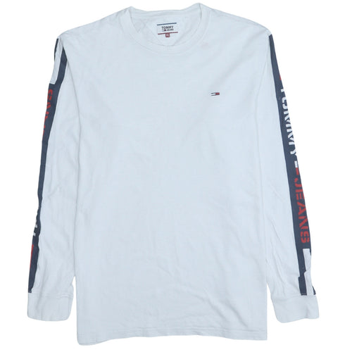 Tommy Jeans Men's White XL Long Sleeve Logo Crew Neck Top