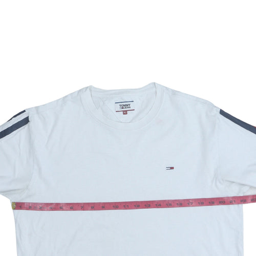 Tommy Jeans Men's White XL Long Sleeve Logo Crew Neck Top