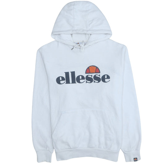Ellesse Women's White Pullover Hoodie UK 14 Cotton Blend Logo Sweatshirt