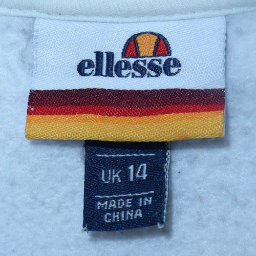 Ellesse Women's White Pullover Hoodie UK 14 Cotton Blend Logo Sweatshirt