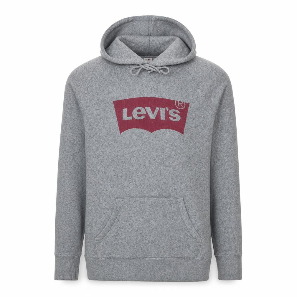 Front view of Levi's Men's Grey Pullover Hoodie M Logo Graphic Fleece