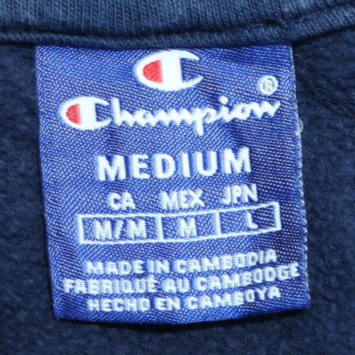 Champion Men's Blue Pullover Hoodie Medium Graphic Logo Fleece
