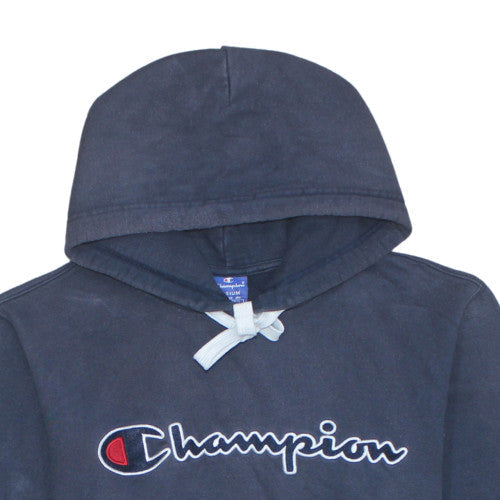 Champion Men's Blue Pullover Hoodie Medium Graphic Logo Fleece