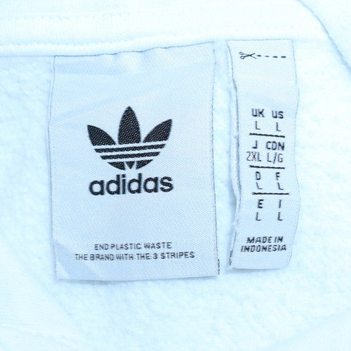Adidas Men's White Pullover Hoodie L Regular Fit Fleece Sweatshirt