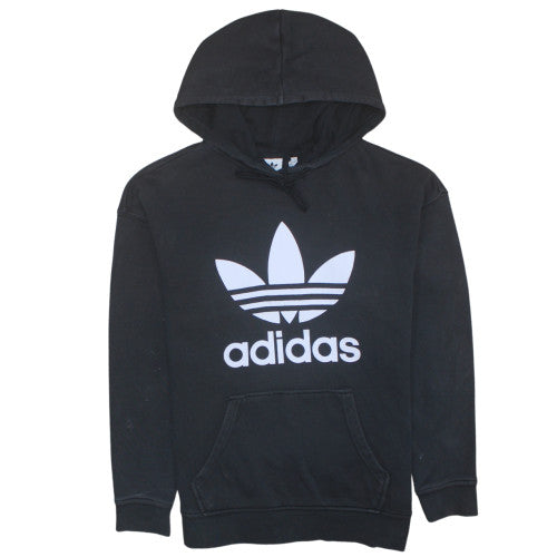 Adidas Women Black Hoodie Size 14 Pullover Cotton Blend Logo Hooded Sweatshirt