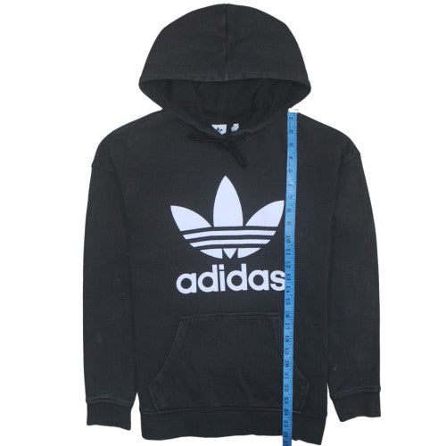 Adidas Women Black Hoodie Size 14 Pullover Cotton Blend Logo Hooded Sweatshirt