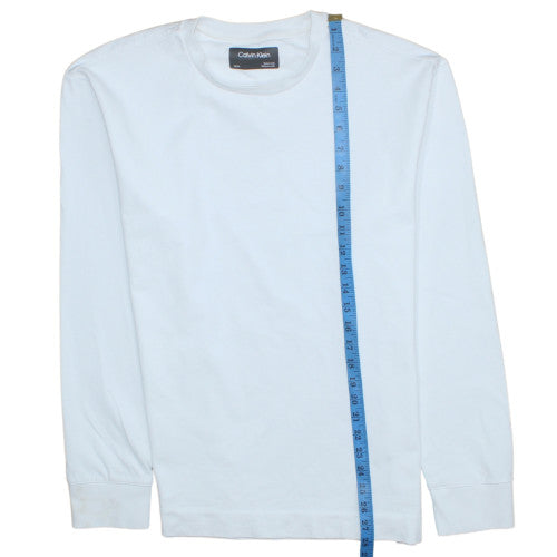 Calvin Klein Men's White Cotton Crew Neck Pullover Sweatshirt S