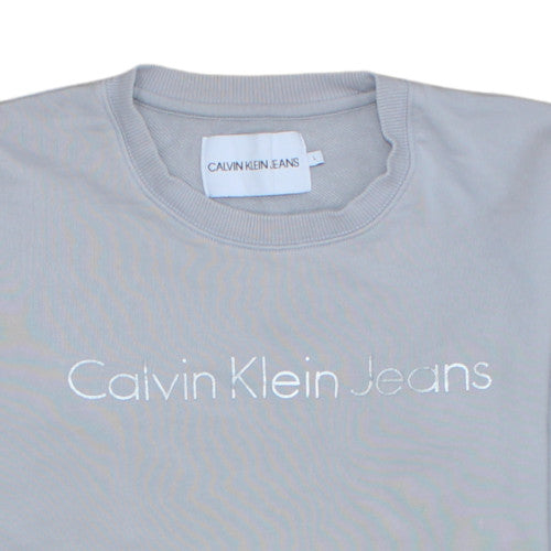 Calvin Klein Jeans Men's Grey Logo Sweatshirt L Pullover Crew Neck