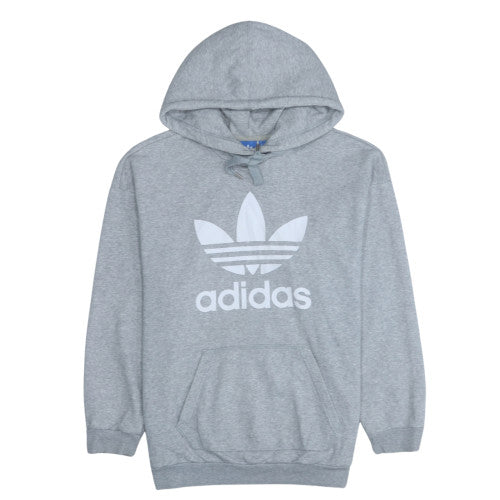 Adidas Men Grey XL Pullover Hoodie with Logo Graphic Print