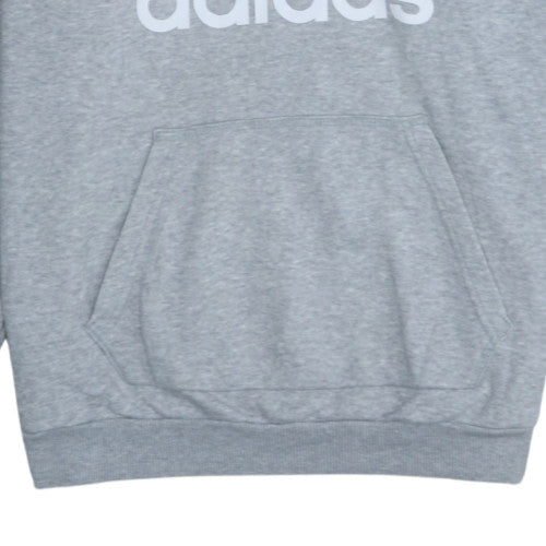 Adidas Men Grey XL Pullover Hoodie with Logo Graphic Print