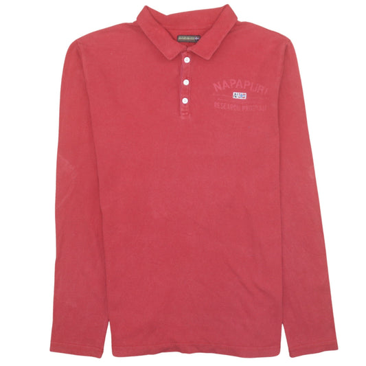 Napapijri Men’s Red XL Collared Henley Sweatshirt Classic Style