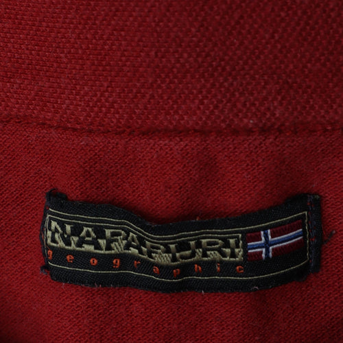 Napapijri Men’s Red XL Collared Henley Sweatshirt Classic Style