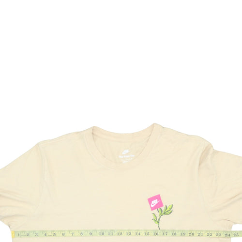 Nike Women's Beige Floral Logo XL Basic Cotton T-Shirt