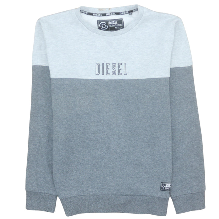Diesel Teens Grey Pullover Sweatshirt Logo Crew Neck Size 14 Slim