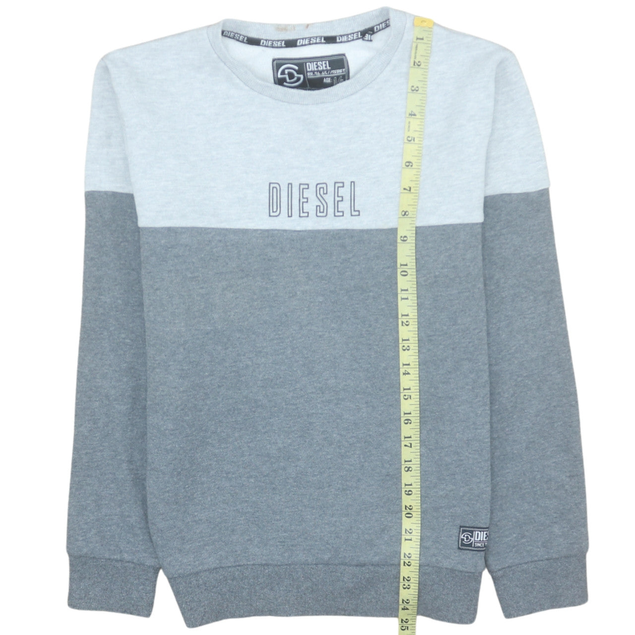 Diesel Teens Grey Pullover Sweatshirt Logo Crew Neck Size 14 Slim