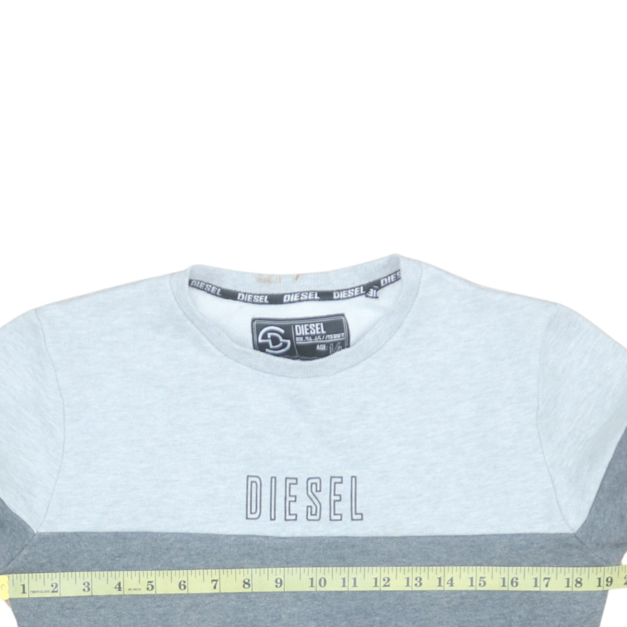 Diesel Teens Grey Pullover Sweatshirt Logo Crew Neck Size 14 Slim