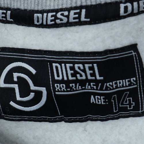 Diesel Teens Grey Pullover Sweatshirt Logo Crew Neck Size 14 Slim