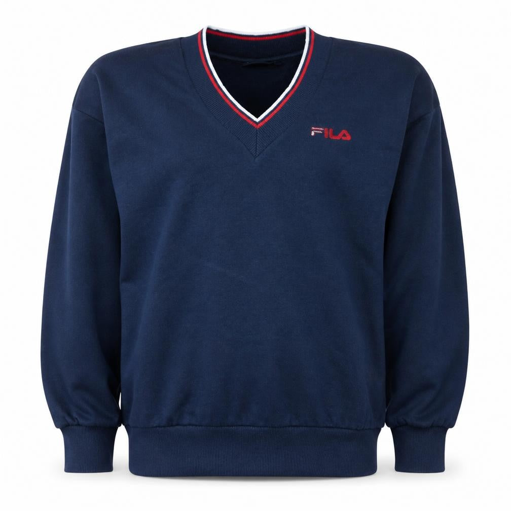 Front view of Fila Men’s Blue Pullover V-Neck Sweatshirt M Regular Fit