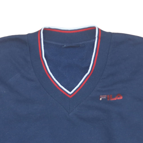 FILA Men’s Blue Pullover V-Neck Sweatshirt M Regular Fit
