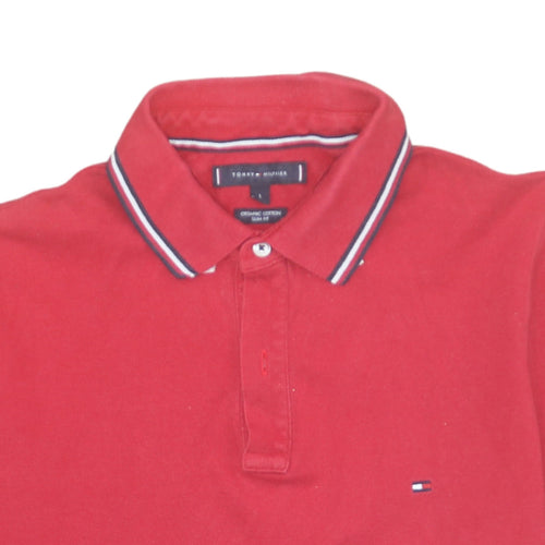 Tommy Hilfiger Men's Red Slim Fit Organic Cotton Polo Shirt L