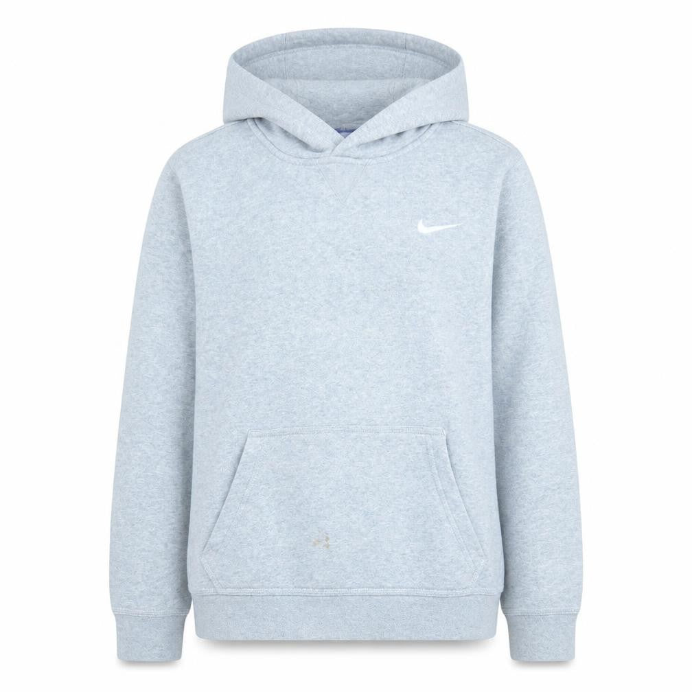 Front view of Nike women’s grey pullover hoodie sweatshirt, size M, cotton blend
