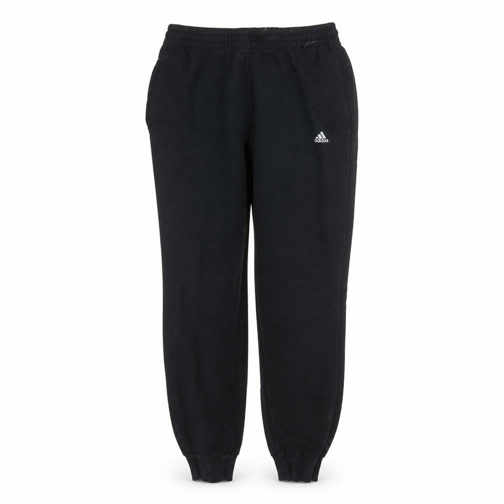 Front view of adidas women’s black m tapered fleece sweatpants