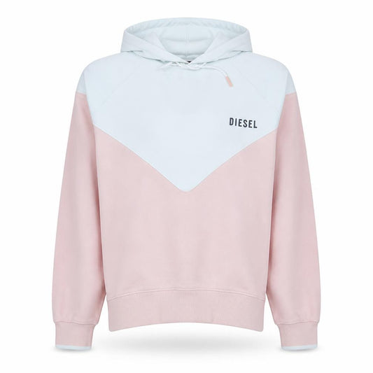Front view of Diesel women’s pink and white hooded pullover sweatshirt, size S