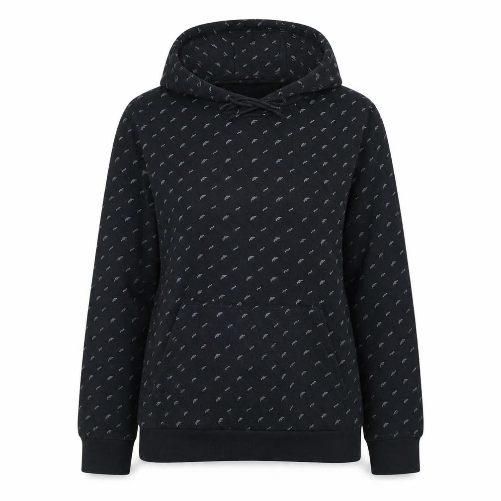 Front view of Fila women’s black pullover hoodie medium cotton blend casual