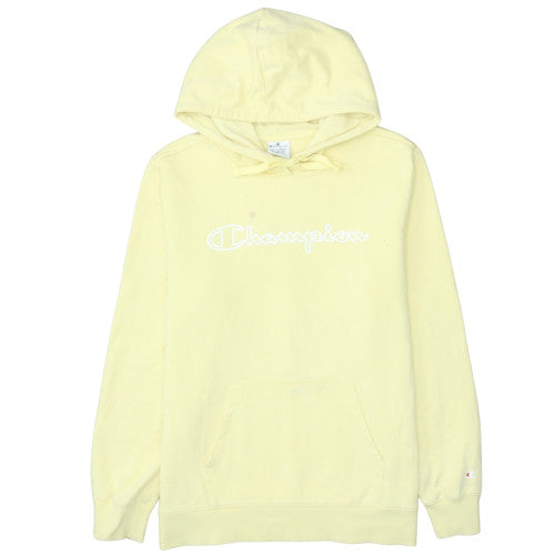 Champion Womens Yellow Pullover Hoodie 2XL Relaxed Fit Logo Style
