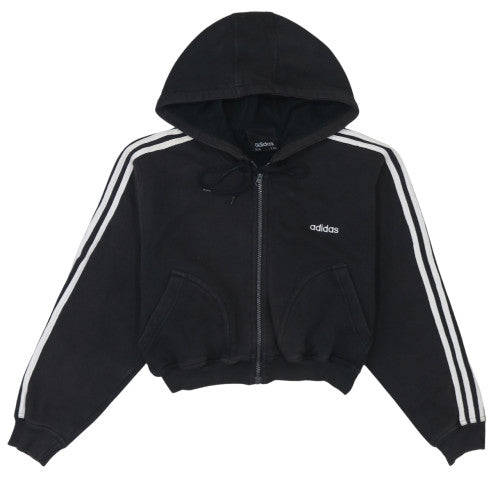 Adidas Women Black Full Zip Hoodie Size 10 Cropped Hooded Sweatshirt