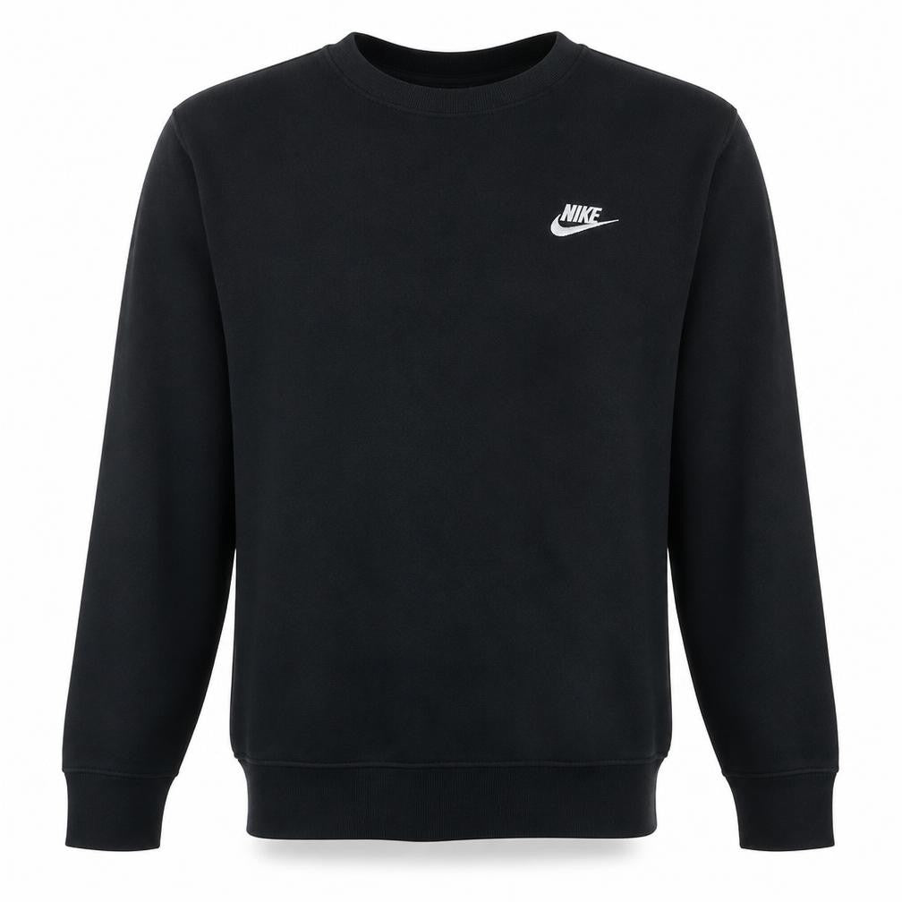 Front view of Nike Men's Black Small Pullover Crew Neck Logo Sweatshirt
