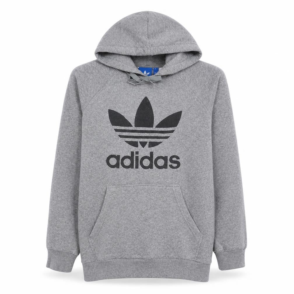 Front view of Adidas men’s grey pullover hoodie l regular fit sports style