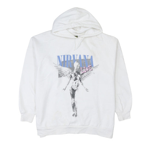 Nirvana Women’s White Pullover Hoodie Graphic Print Size M