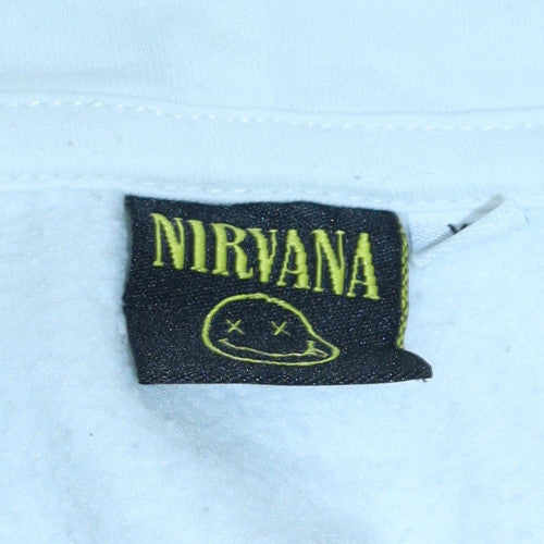 Nirvana Women’s White Pullover Hoodie Graphic Print Size M
