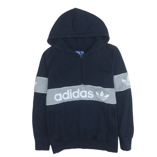 Adidas Women Navy Blue 1/2 Zip Hoodie with Logo Detail Size 10