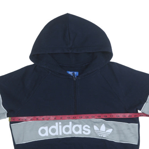 Adidas Women Navy Blue 1/2 Zip Hoodie with Logo Detail Size 10
