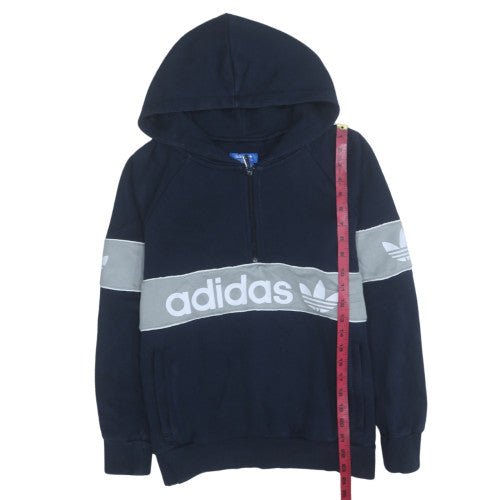 Adidas Women Navy Blue 1/2 Zip Hoodie with Logo Detail Size 10