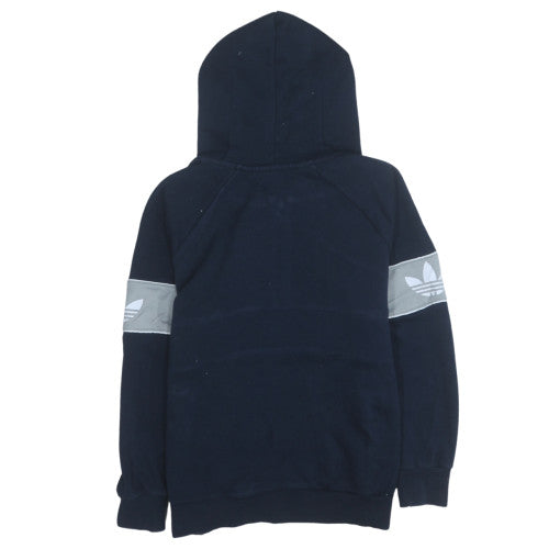 Adidas Women Navy Blue 1/2 Zip Hoodie with Logo Detail Size 10