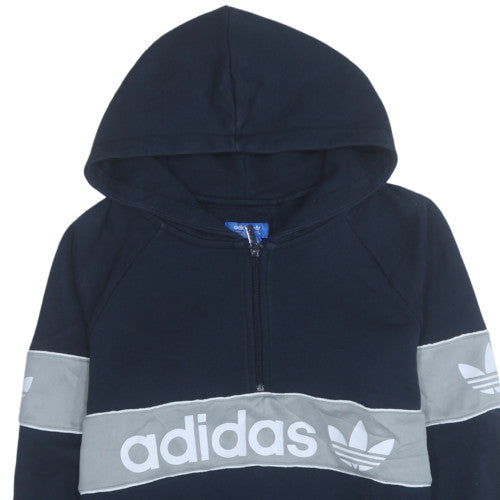Adidas Women Navy Blue 1/2 Zip Hoodie with Logo Detail Size 10