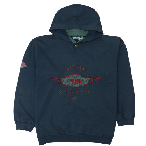 Puma Mens Blue XL Retro Pullover Hoodie Embroidered 90s Sportswear