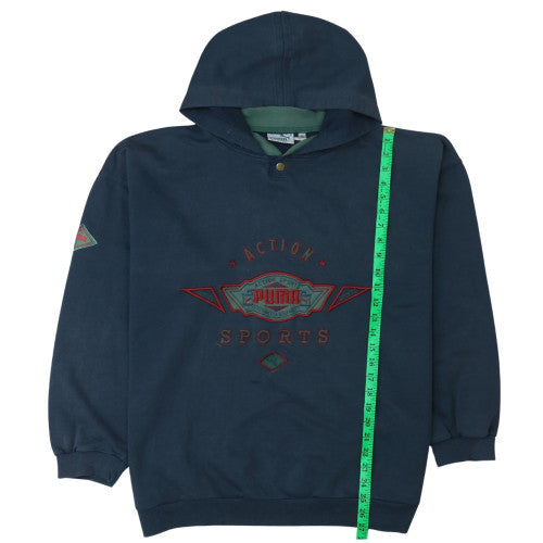 Puma Mens Blue XL Retro Pullover Hoodie Embroidered 90s Sportswear