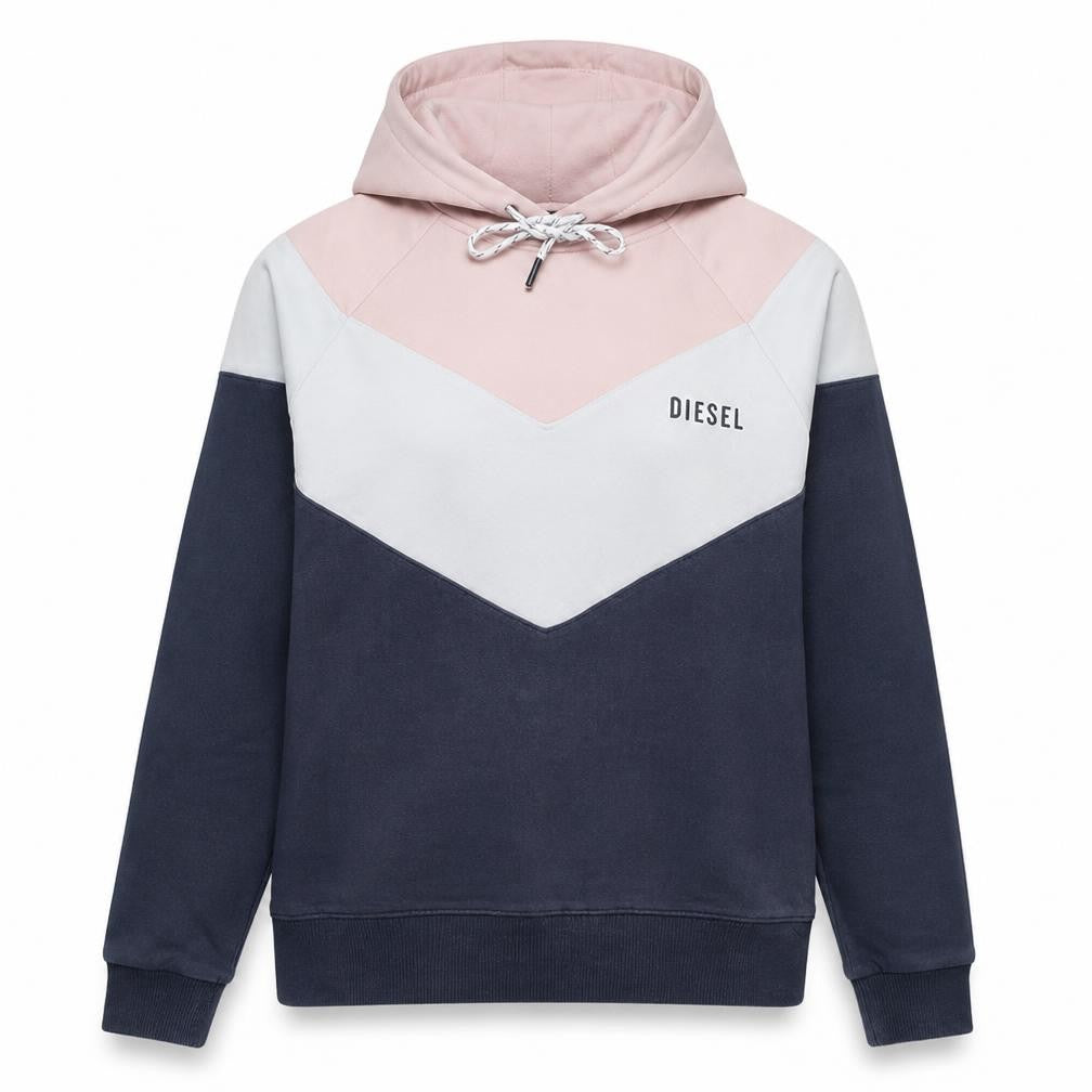Diesel Women’s Pink Navy Colourblock Pullover Hoodie Size S