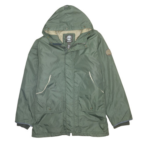 Timberland Men’s Green Hooded Parka Jacket L Nylon Water Resistant