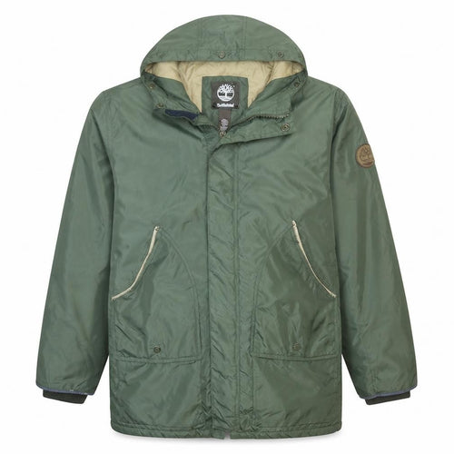 Timberland Men’s Green Hooded Parka Jacket L Nylon Water Resistant