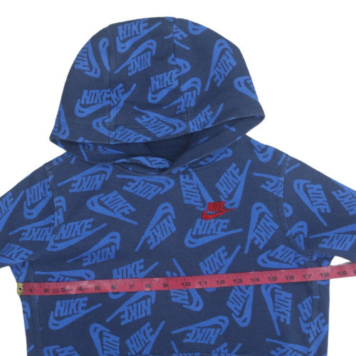 Nike Boys Blue Logo Print Pullover Hoodie Size L Cotton Blend