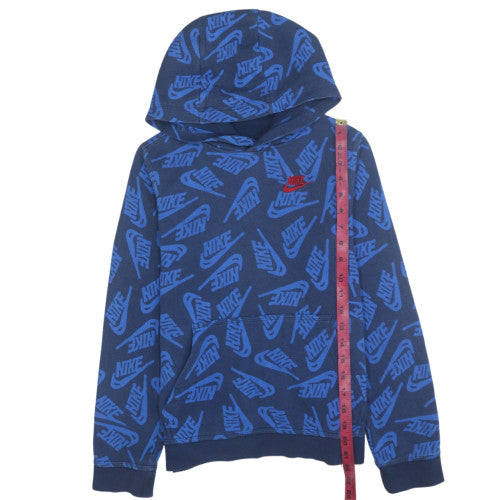 Nike Boys Blue Logo Print Pullover Hoodie Size L Cotton Blend